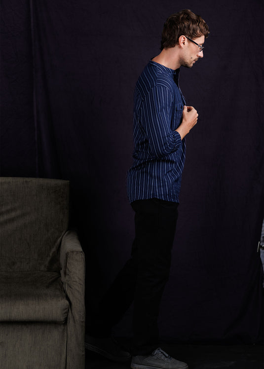 Half Placket Manderin Collar Shirt.