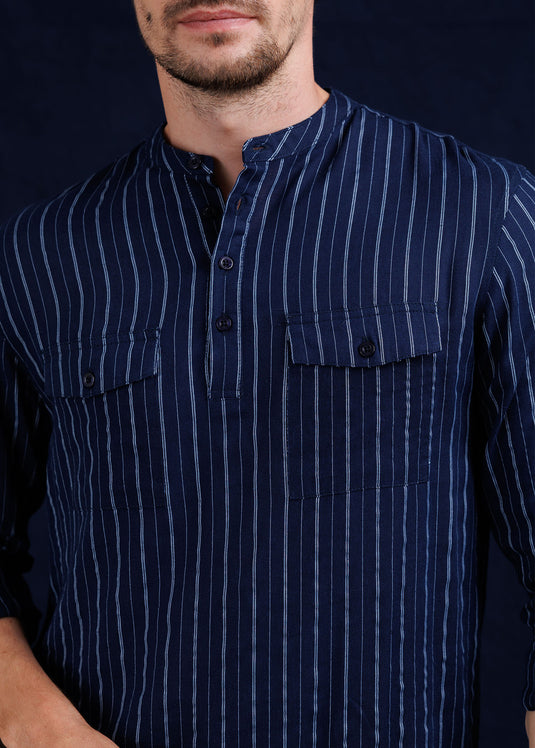 Half Placket Manderin Collar Shirt.