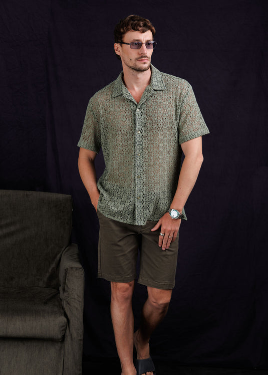 Lace Camp Collar S/S Shirt