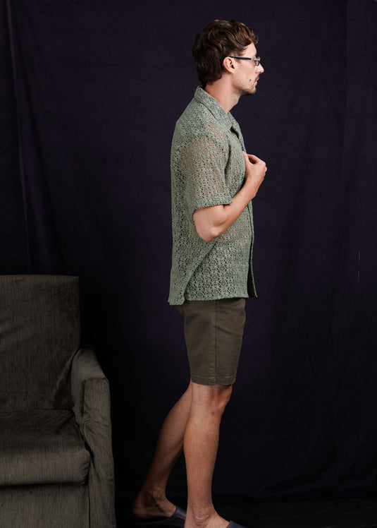 Lace Camp Collar S/S Shirt