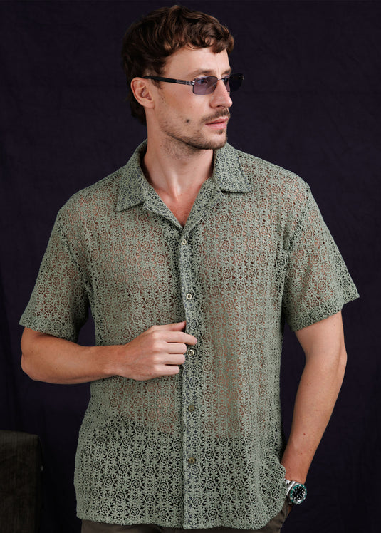 Lace Camp Collar S/S Shirt