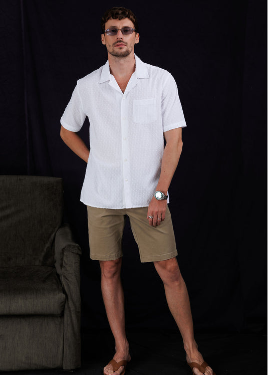 Textured Cuban Collar Shirt.