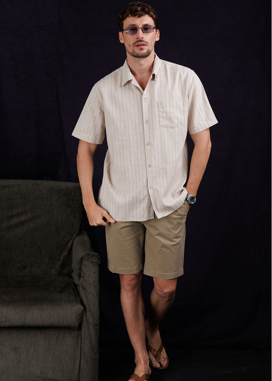 Stripe Cuban collar shirt