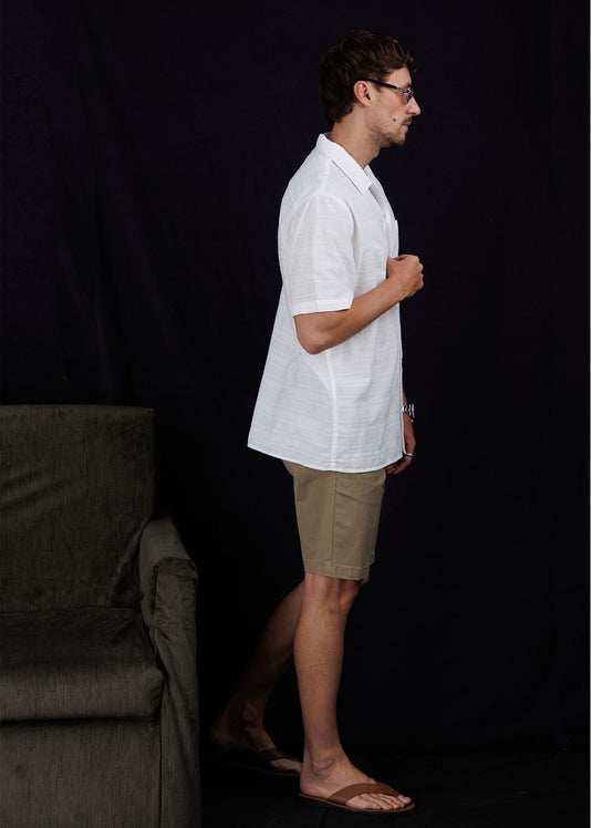 Textured Cuban Collar Shirt.