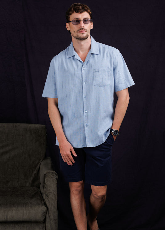 Stripe Cuban collar shirt