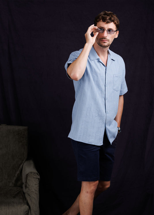 Stripe Cuban collar shirt