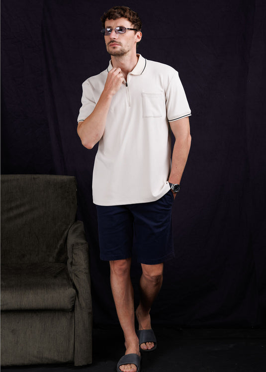 Casual Wear Zip Neck Polo Collar S/S T-Shirt.