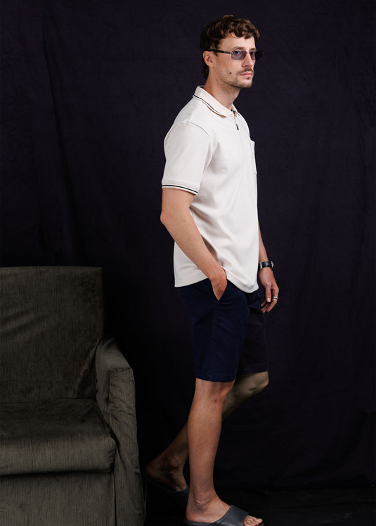 Casual Wear Zip Neck Polo Collar S/S T-Shirt.