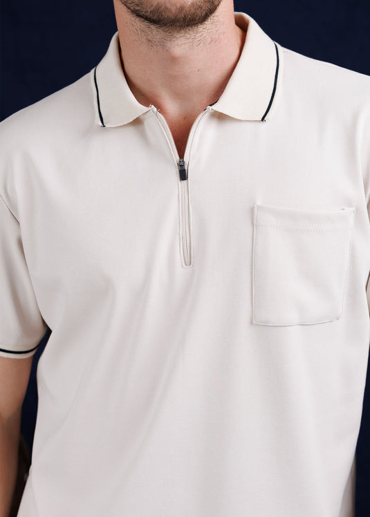 Casual Wear Zip Neck Polo Collar S/S T-Shirt.