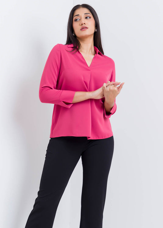 Three Quater Sleeve Blouse With Front Pleat