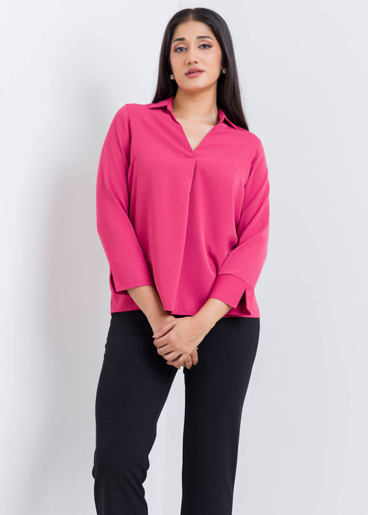 Three Quater Sleeve Blouse With Front Pleat