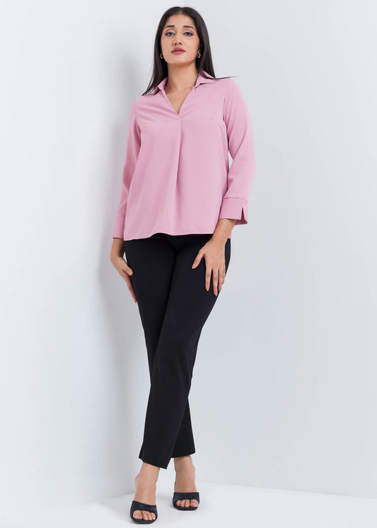 Three Quater Sleeve Blouse With Front Pleat