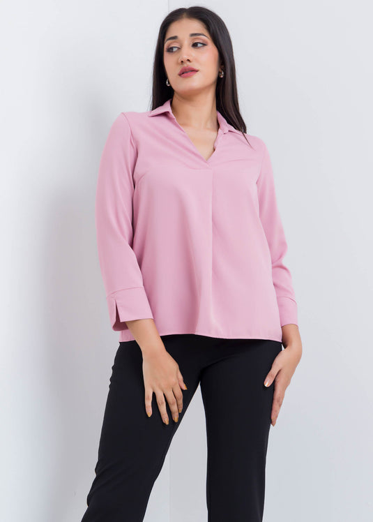 Three Quater Sleeve Blouse With Front Pleat