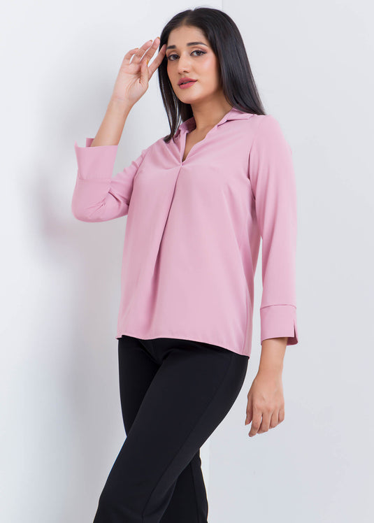 Three Quater Sleeve Blouse With Front Pleat