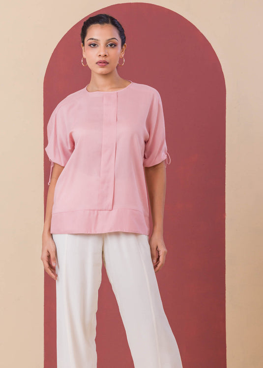 Puff Sleeve Blouse With Front Pleat