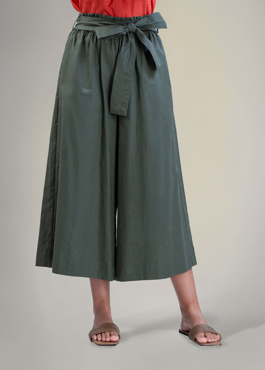 Elasticated waist culotte pant with belt