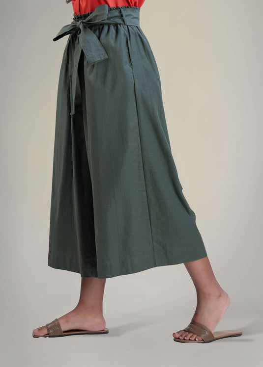 Elasticated waist culotte pant with belt