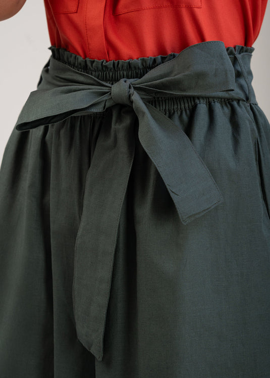 Elasticated waist culotte pant with belt