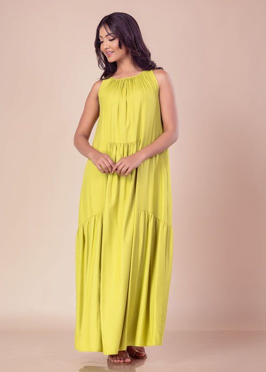 Sleeveless maxi dress with shirring detail