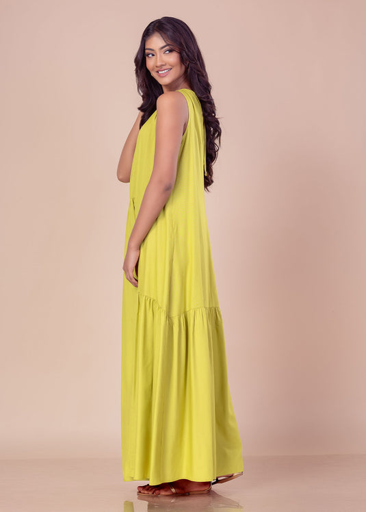 Sleeveless maxi dress with shirring detail
