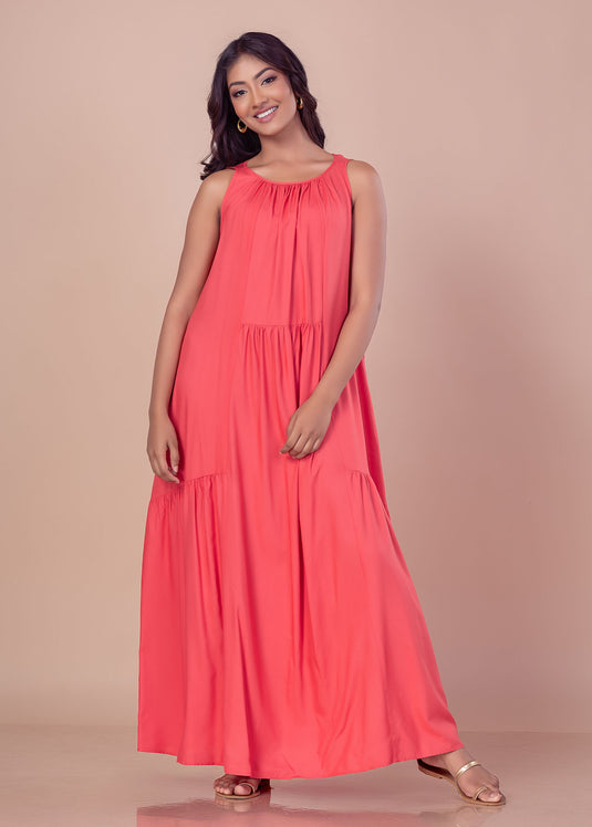 Sleeveless maxi dress with shirring detail