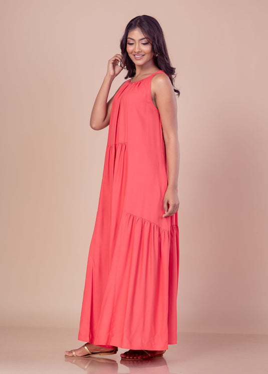 Sleeveless maxi dress with shirring detail