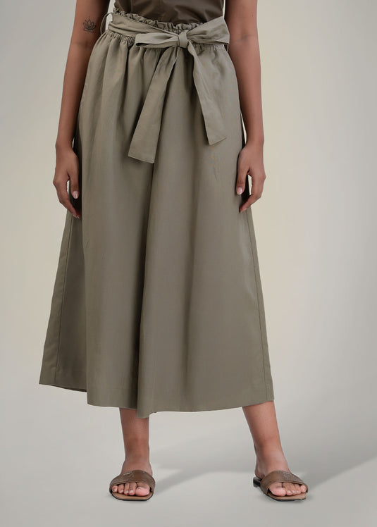 Elasticated waist culotte pant with belt