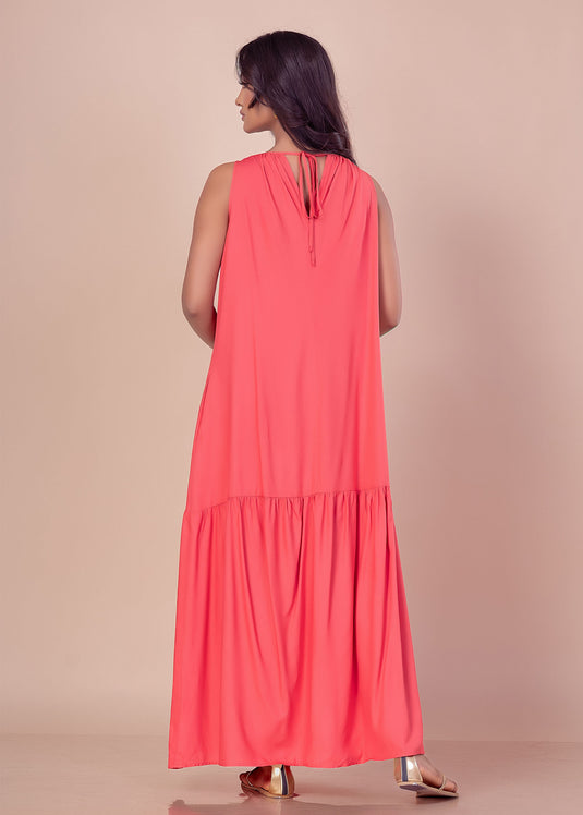 Sleeveless maxi dress with shirring detail