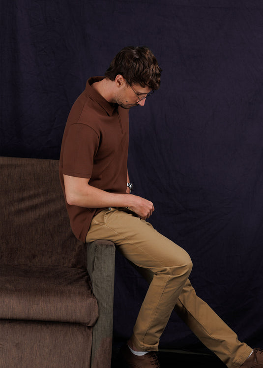 Waffle polo T-shiirt with Zipper