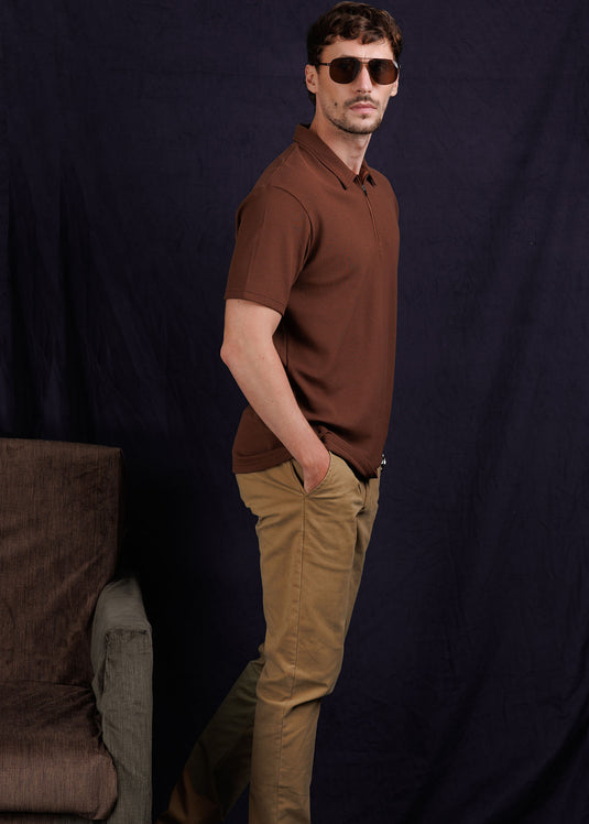 Waffle polo T-shiirt with Zipper