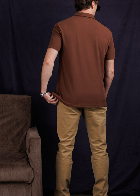 Waffle polo T-shiirt with Zipper