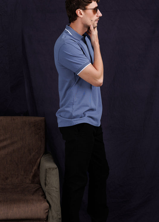 Casual wear zip neck polo collar S/S T-Shirt