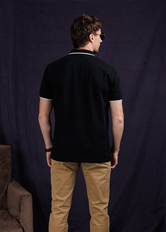 Casual wear zip neck polo collar S/S T-Shirt