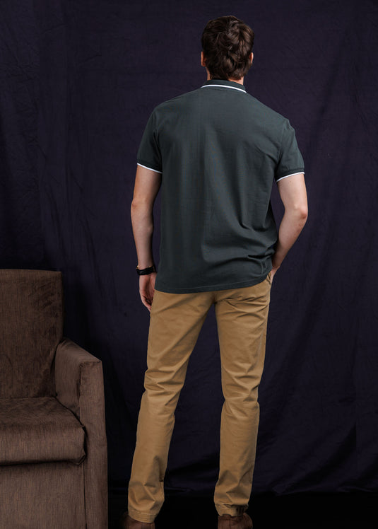 Casual wear zip neck polo collar S/S T-Shirt