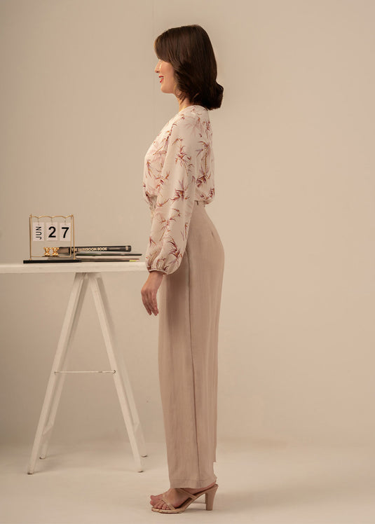 Printed blouse with front gathers