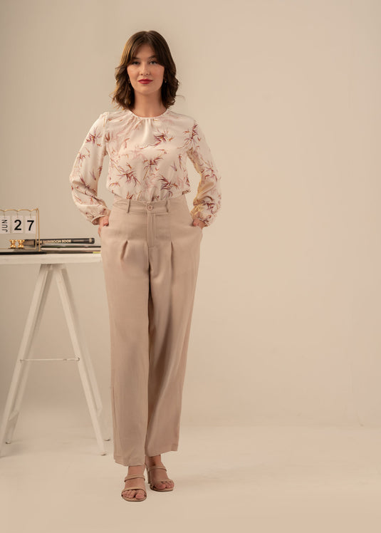 Printed blouse with front gathers