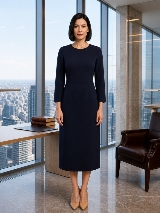 Midi length dress with round neck