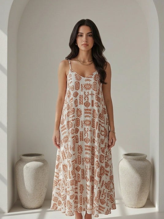 Printed Strappy Maxi Dress