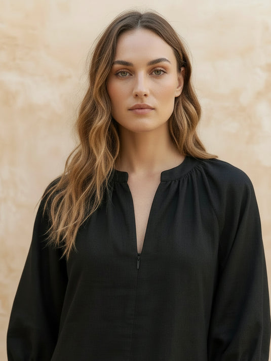 Puff sleeve premium linen dress