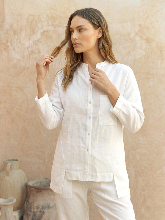Long sleeve premium linen blouse