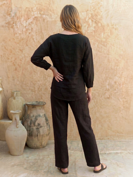 Mandarin collar premium linen blouse