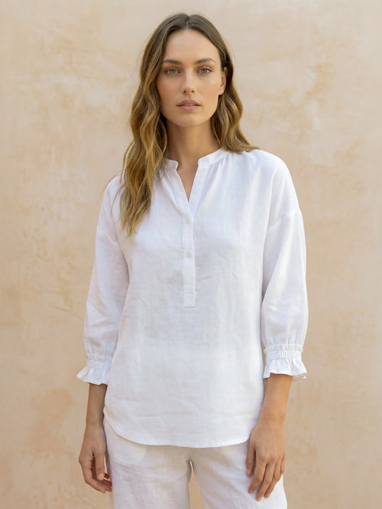 Mandarin collar premium linen blouse