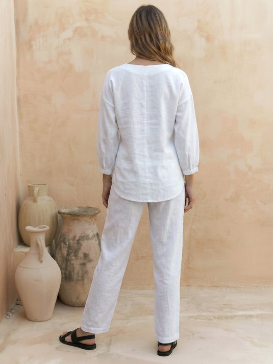 Mandarin collar premium linen blouse