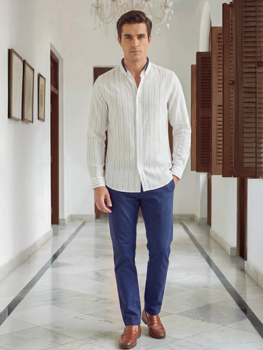 Casual Wear Stripe Collar Detailed Long Sleeve Shirt