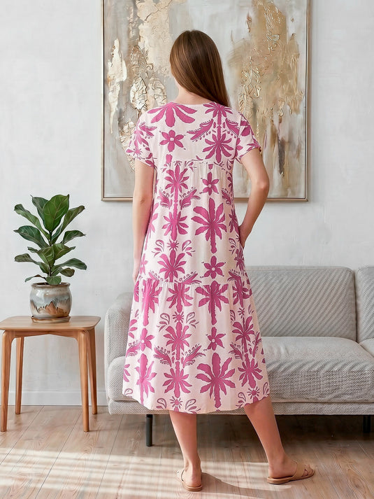 V neck printed tiered dress