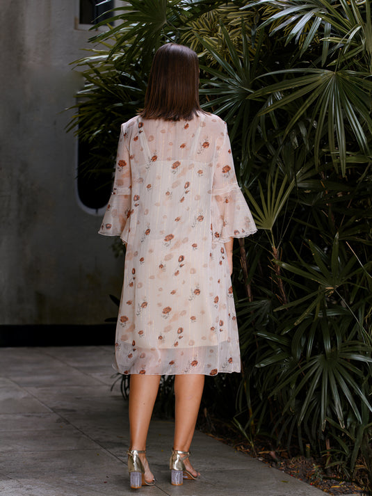 Fluted sleeve dress with frill