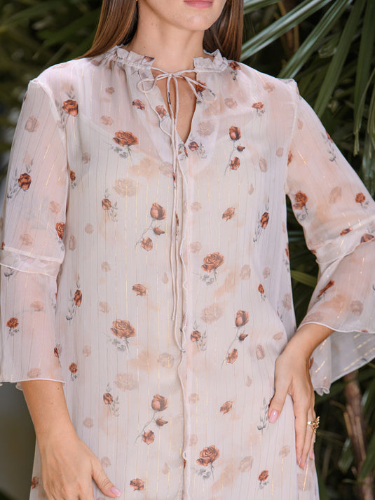 Fluted sleeve dress with frill