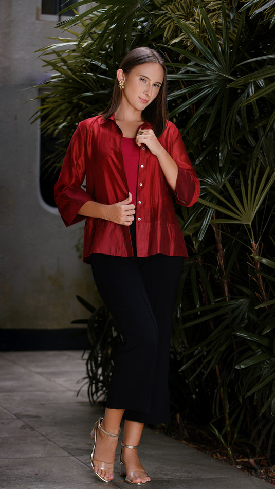 Button down blouse with wide hem detailing
