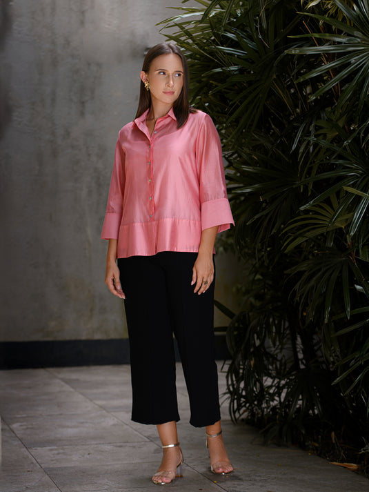 Button down blouse with wide hem detailing