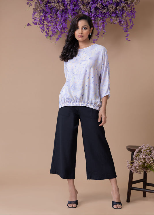 Printed dolman sleeve blouse